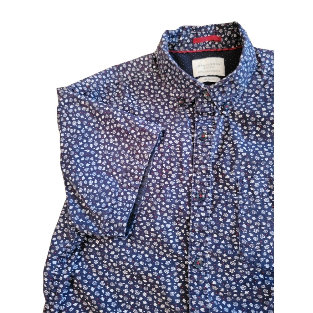 Cactus Man Mens Slim Fit Short Sleeve Floral Rose Button Down‎ Shirt Navy Blue M
